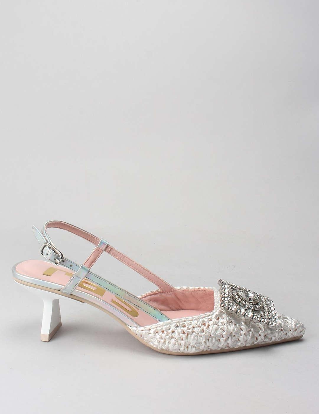 Zapato de salón Ras Hook Pedreria blanco
