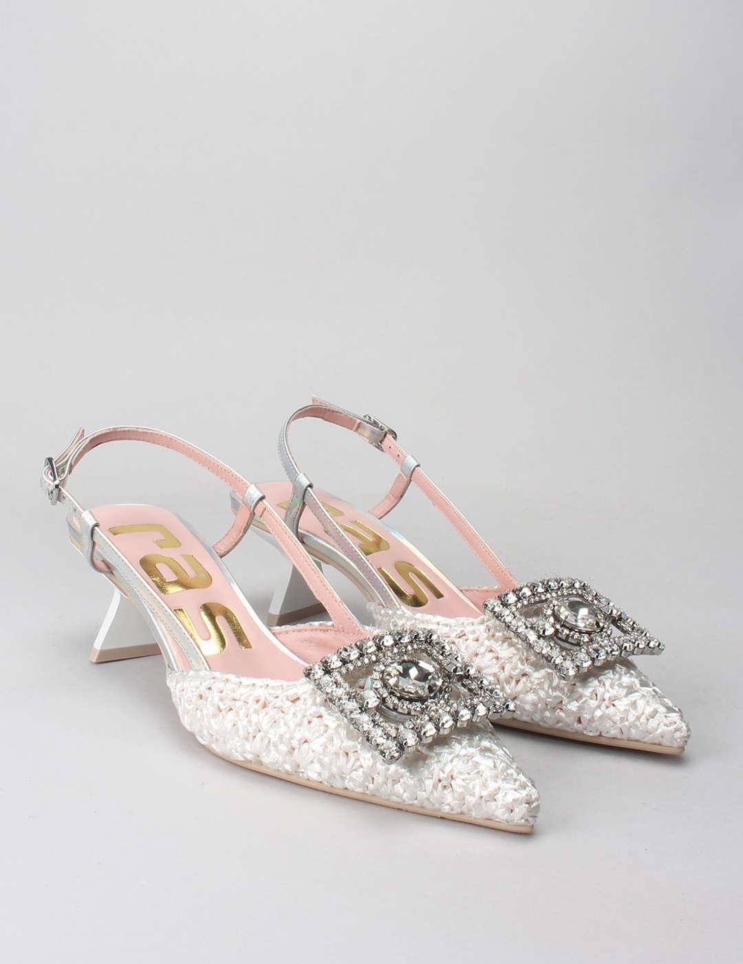 Zapato de salón Ras Hook Pedreria blanco