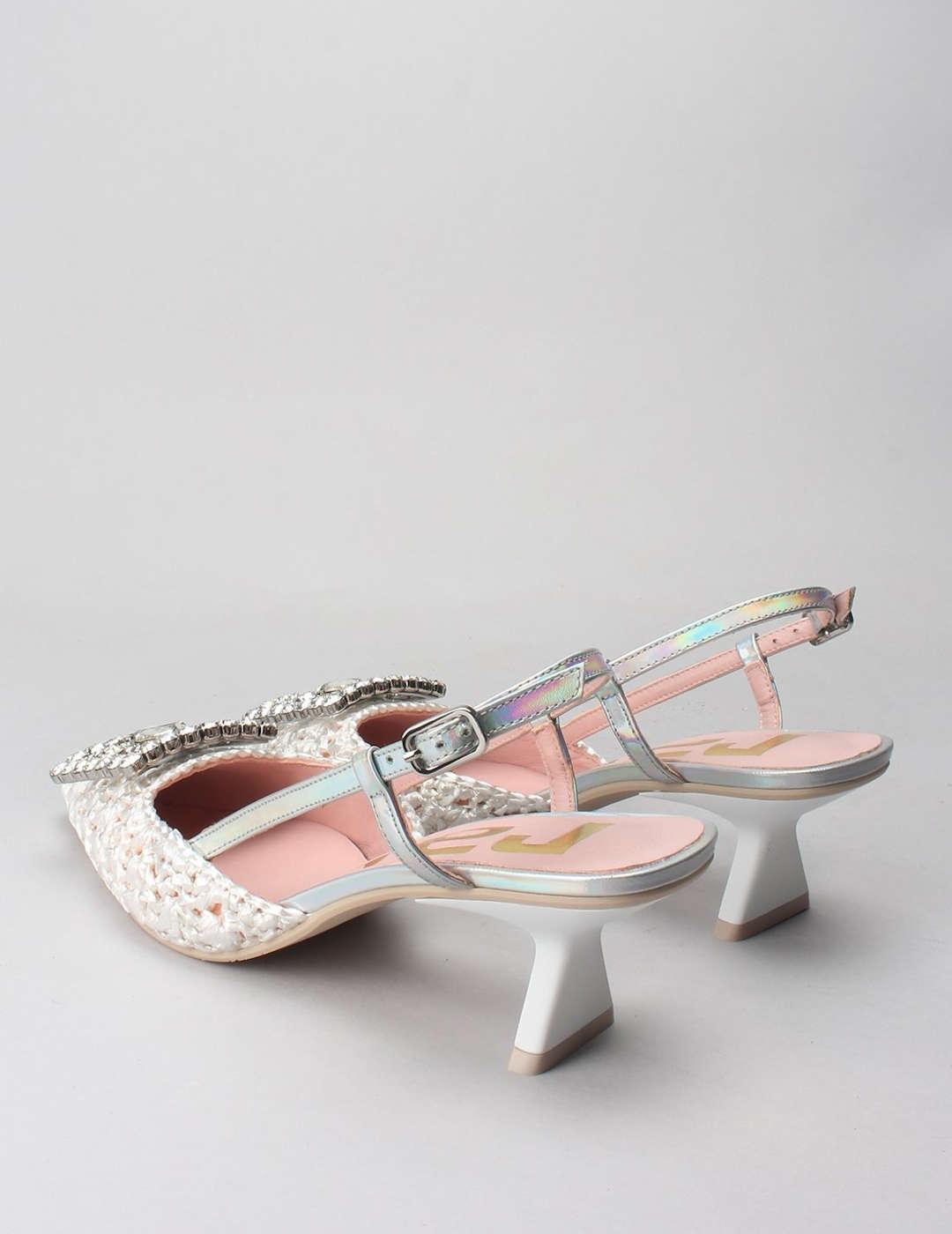 Zapato de salón Ras Hook Pedreria blanco