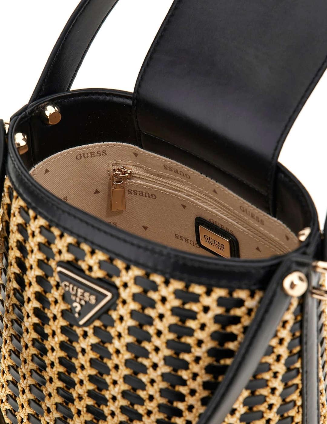 Mini Bolso Cubo mujer Guess Atalia Rafia negro
