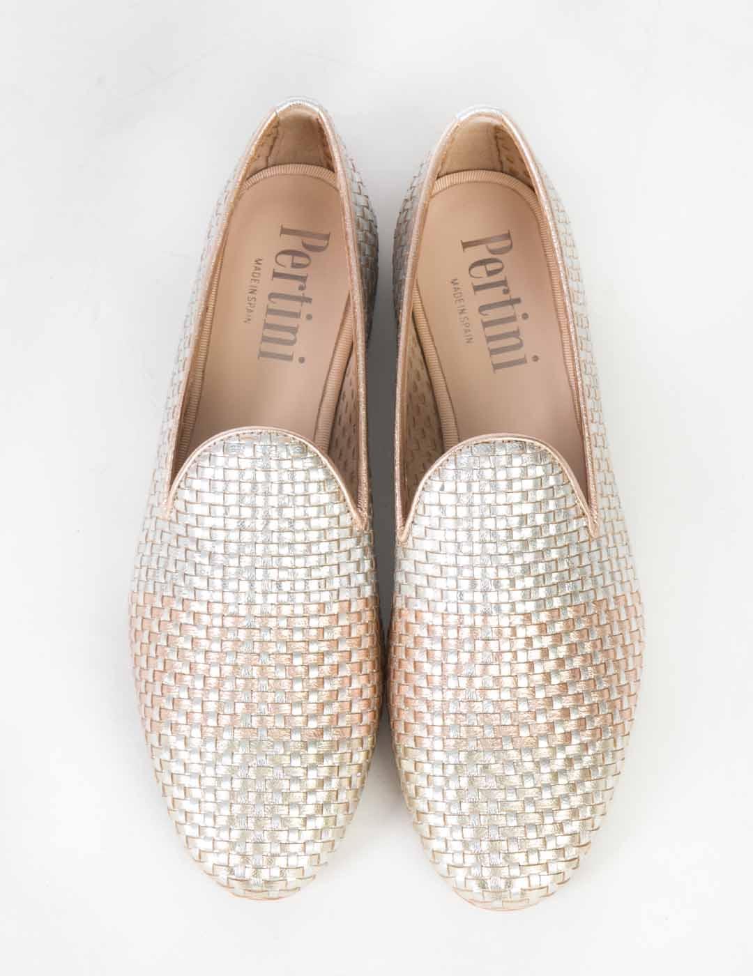 Mocasín mujer Pertini trenzado multi plata
