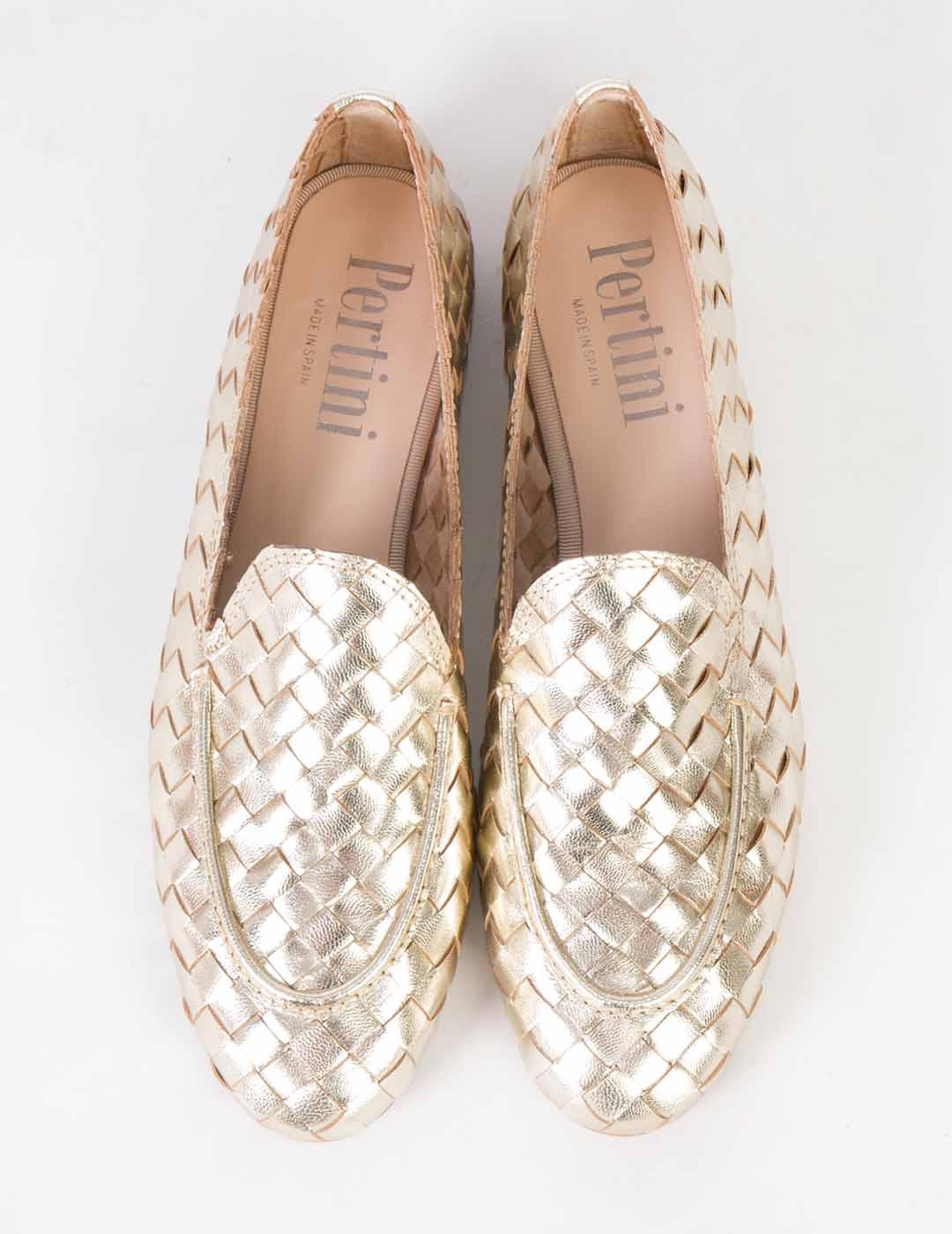 Mocasín mujer Pertini trenzado platino