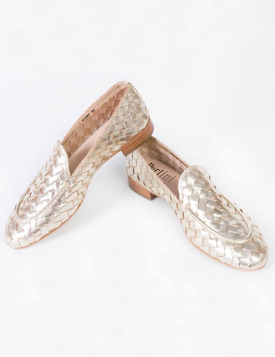 Mocasín mujer Pertini trenzado platino