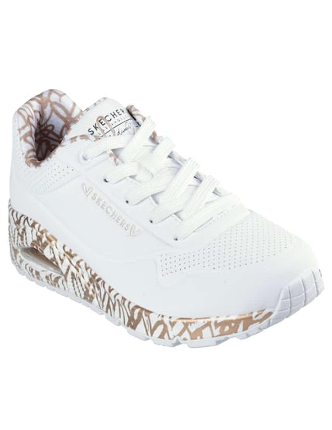 Deportivo mujer Skechers Uno Loving blanco/dorado