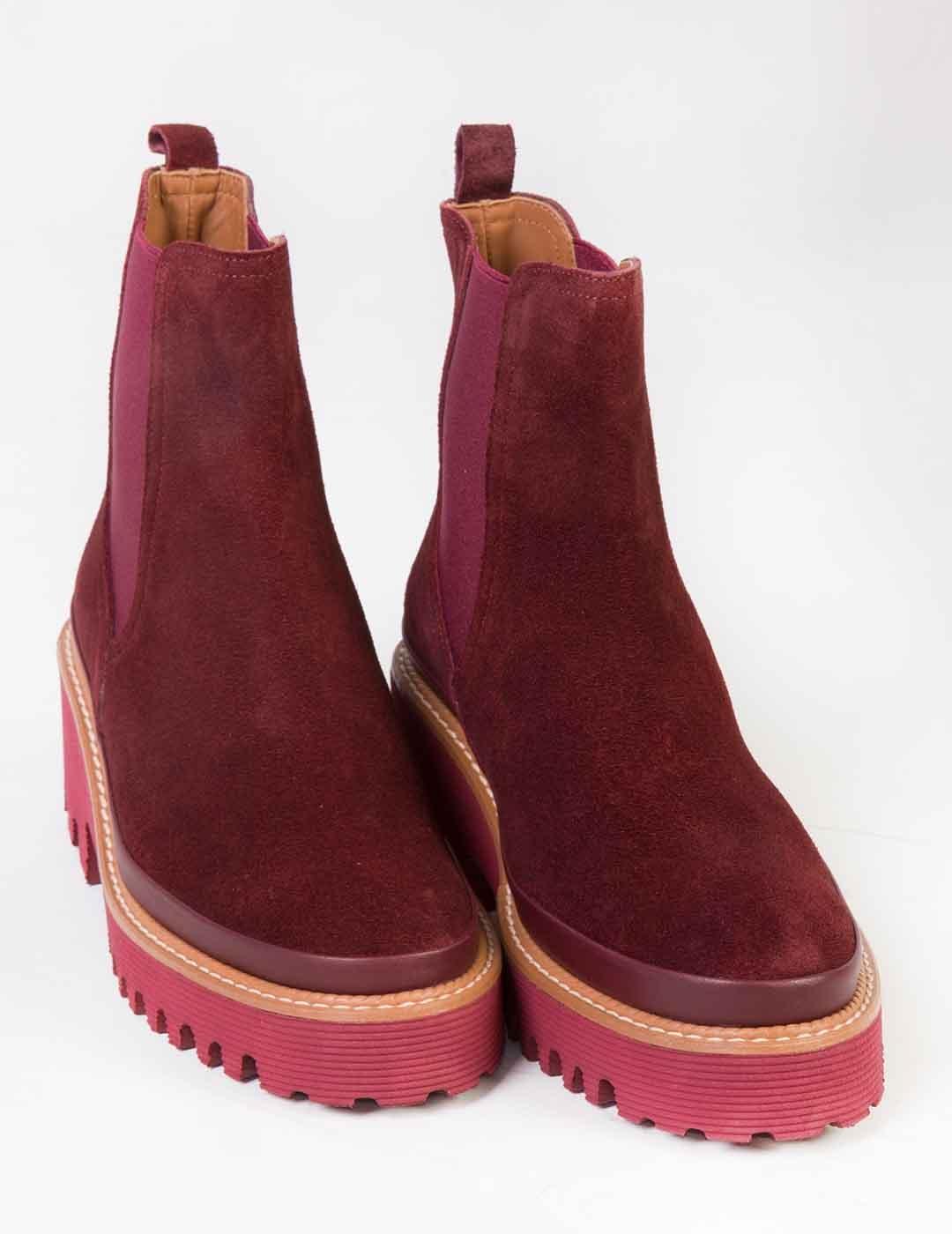 Botín mujer Pons Quintana Velour burdeos