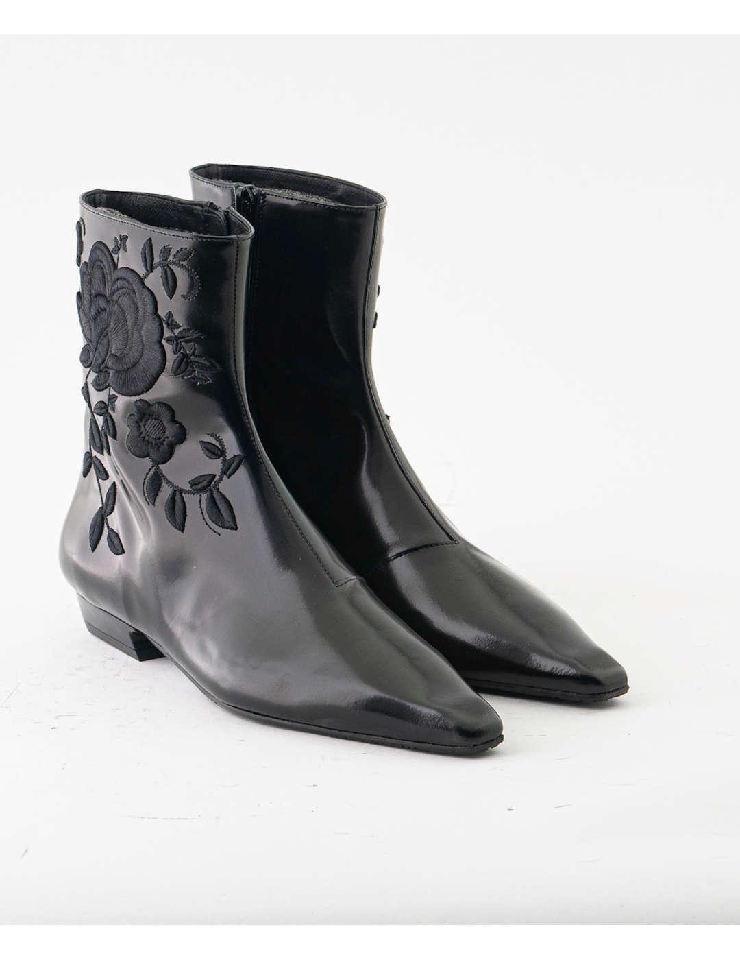 Botín mujer Ras Boston Bordado negro