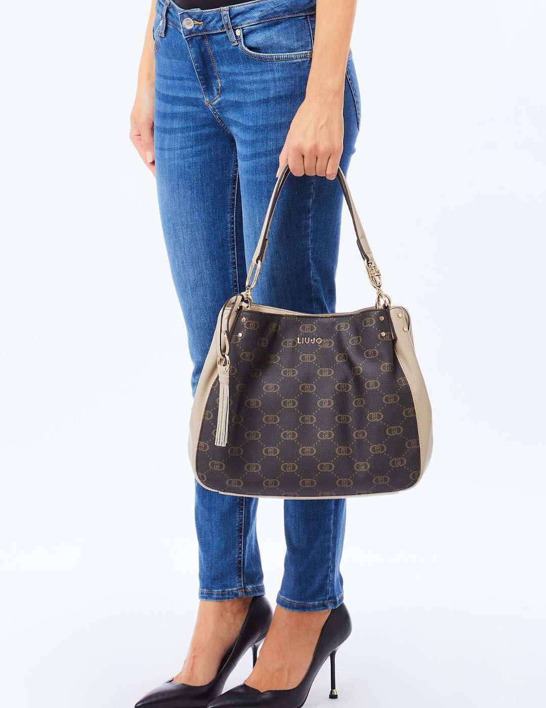 Bolso de hombro mujer Liu-Jo Satchel Logo marrón