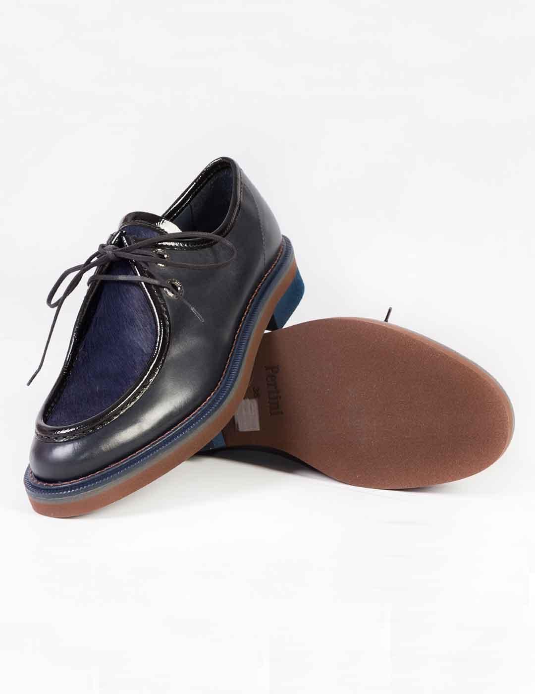 Zapato cordones mujer Pertini Pony azul