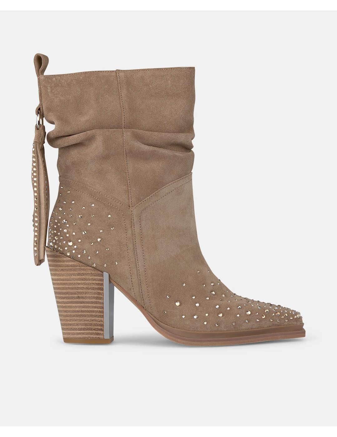 Botín mujer Alma en Pena Flecos Pedrería visón