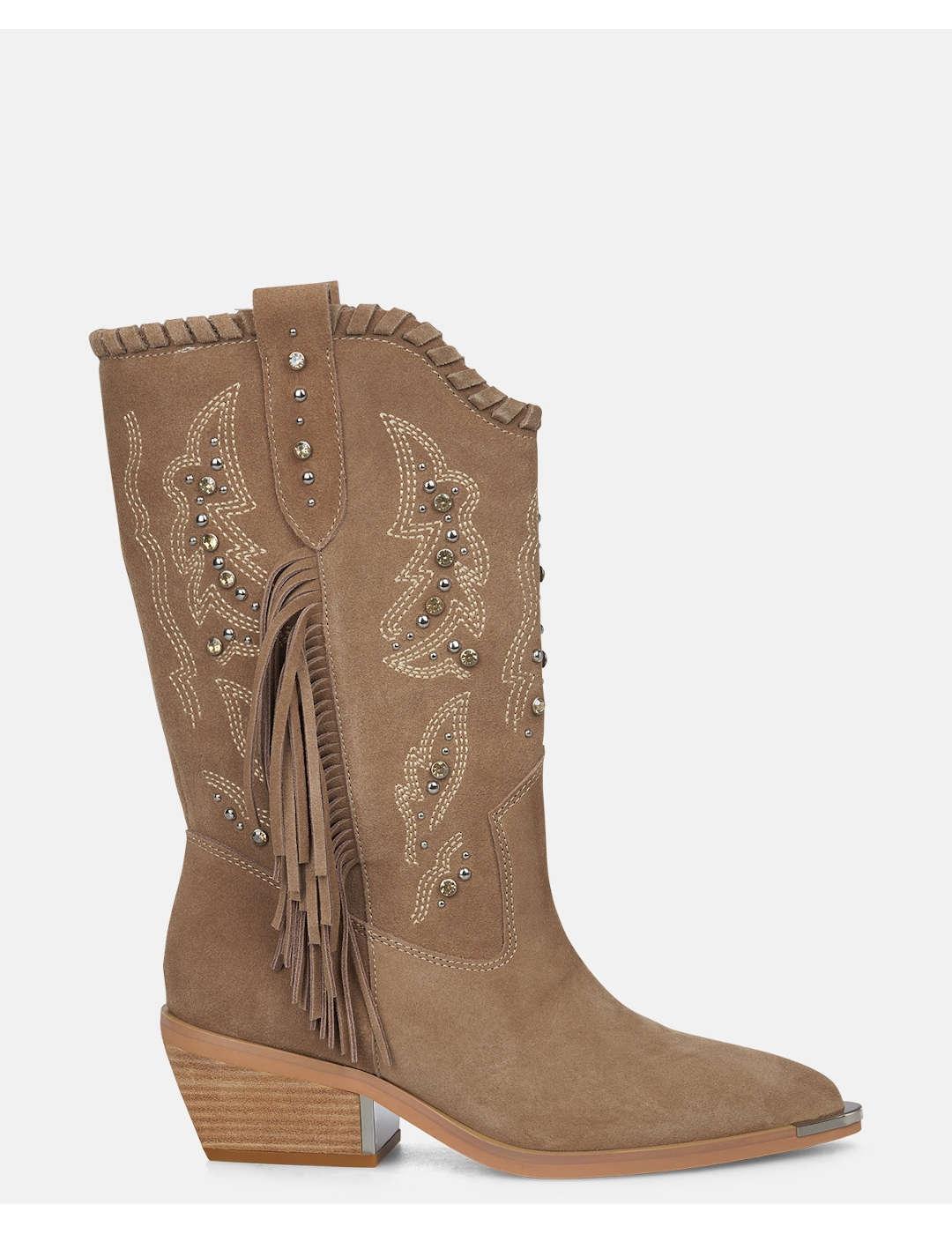 Bota mujer Alma en Pena Pedrería Flecos visón