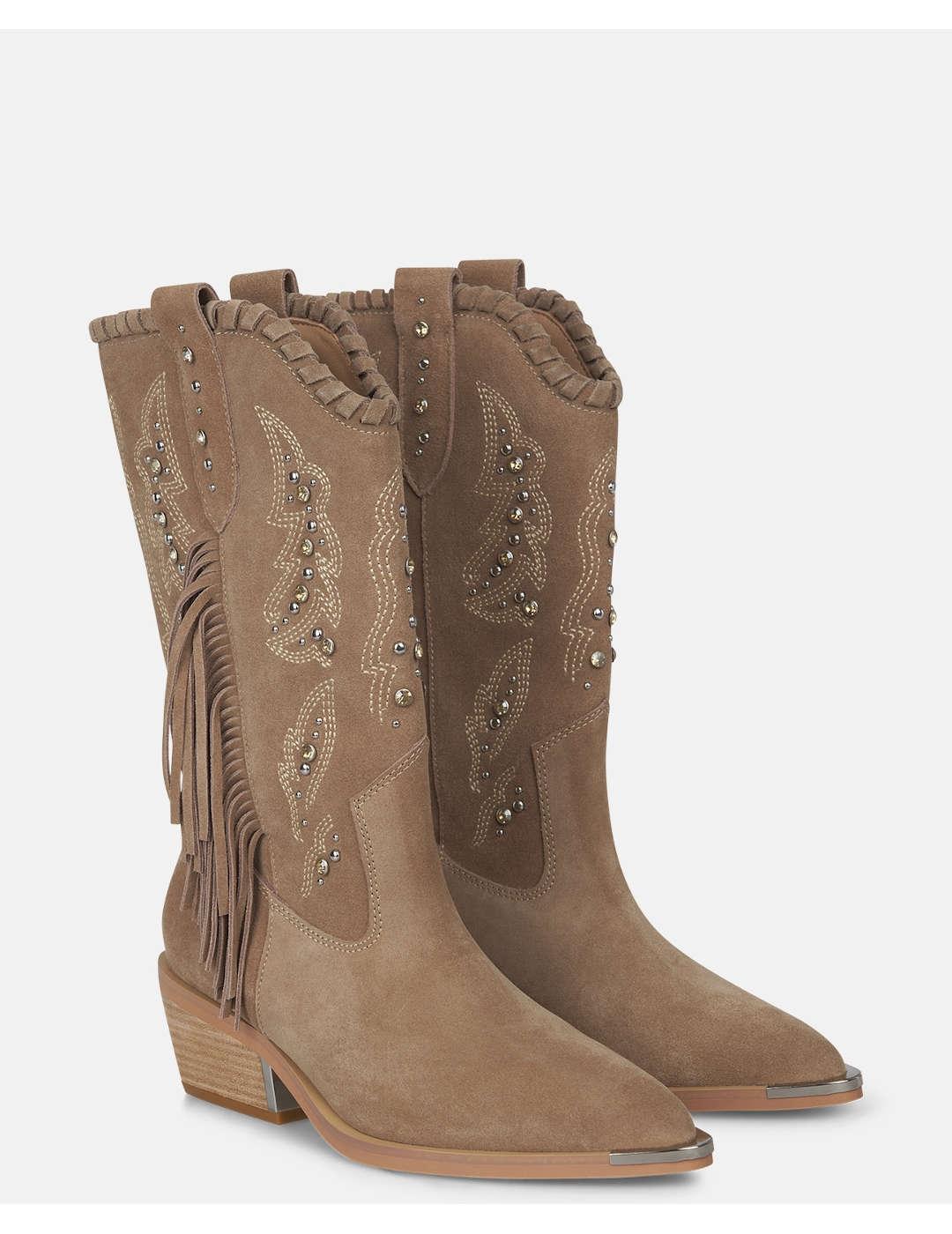 Bota mujer Alma en Pena Pedrería Flecos visón