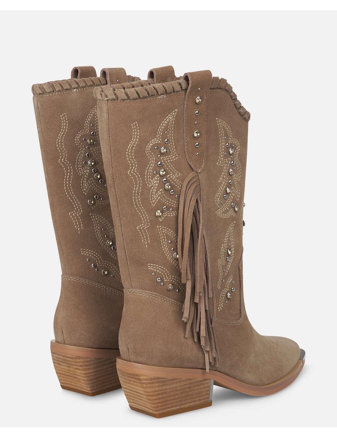 Bota mujer Alma en Pena Pedrería Flecos visón