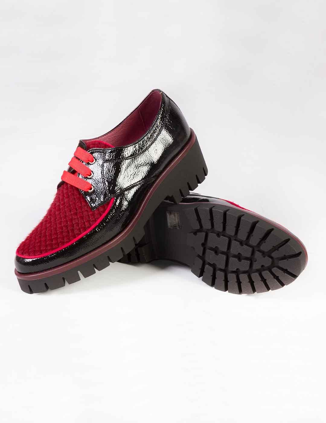 Zapato mujer Vitelo potro negro/rojo