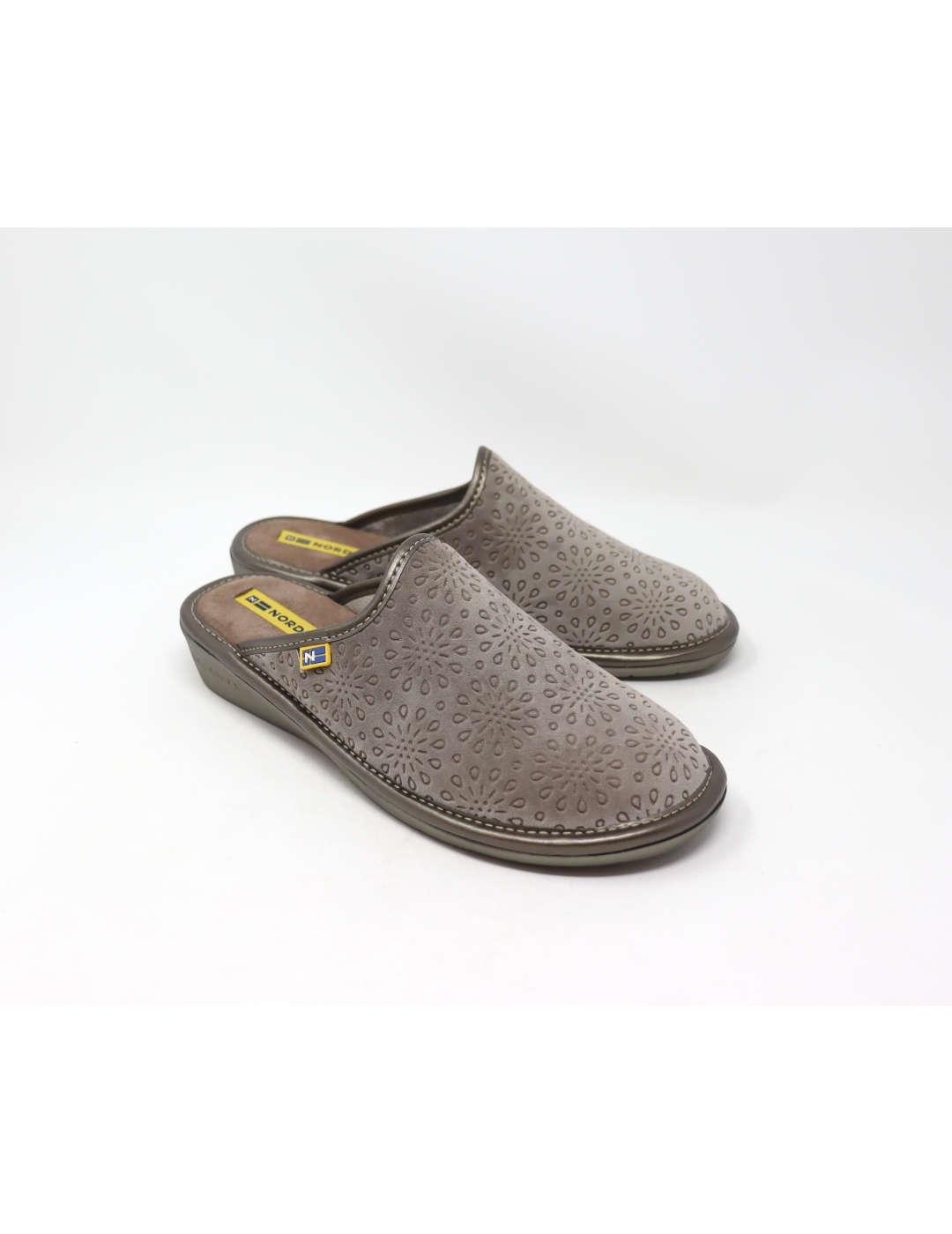 Zapatilla de casa mujer Nordikas terciopelo taupe