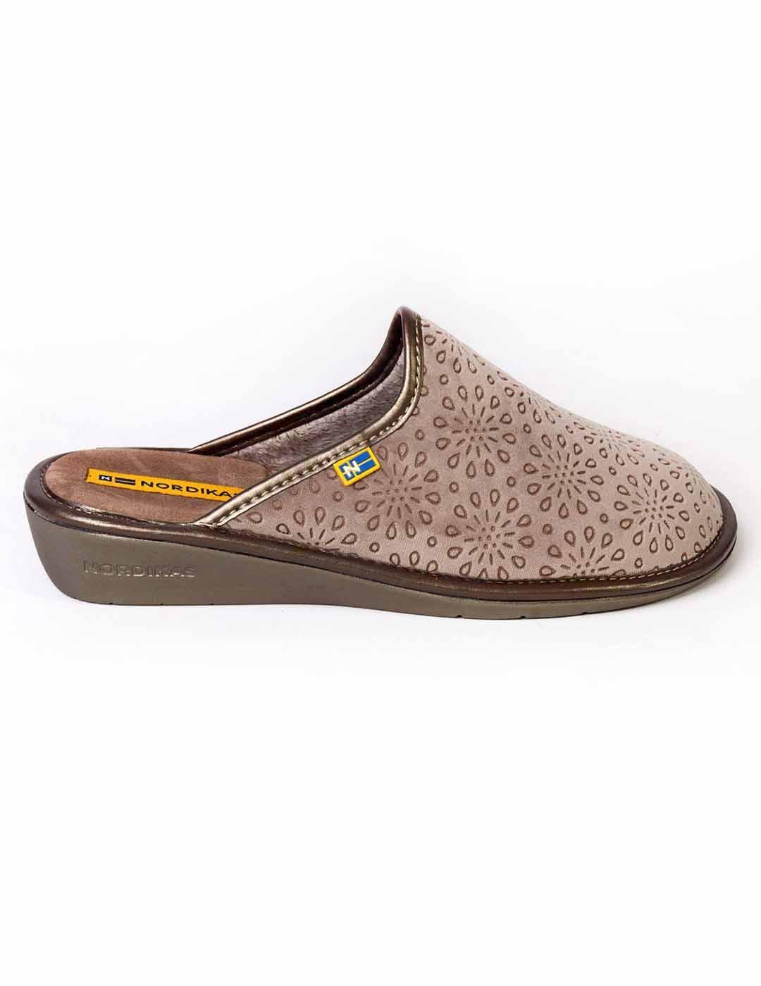 Zapatilla de casa mujer Nordikas terciopelo taupe